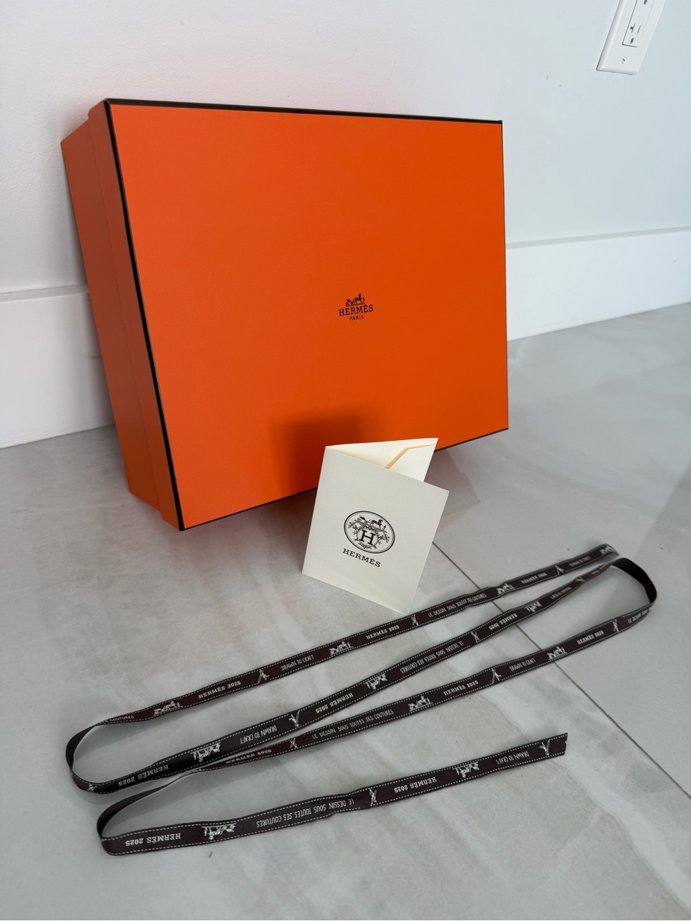 Iconic Hermes Gift Box Logo Ribbon and Receipt Holder